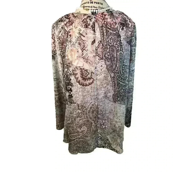 Carre Noir Large Pink Floral Sheer Layered Chiffon Blouse Lined L/S - Picture 3 of 6